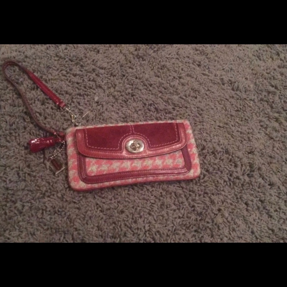 Coach pink and tweed Wristlet